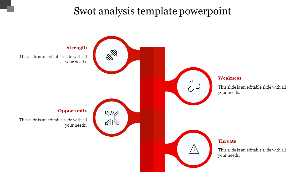 Free - Editable SWOT Analysis Template PowerPoint With Four Nodes